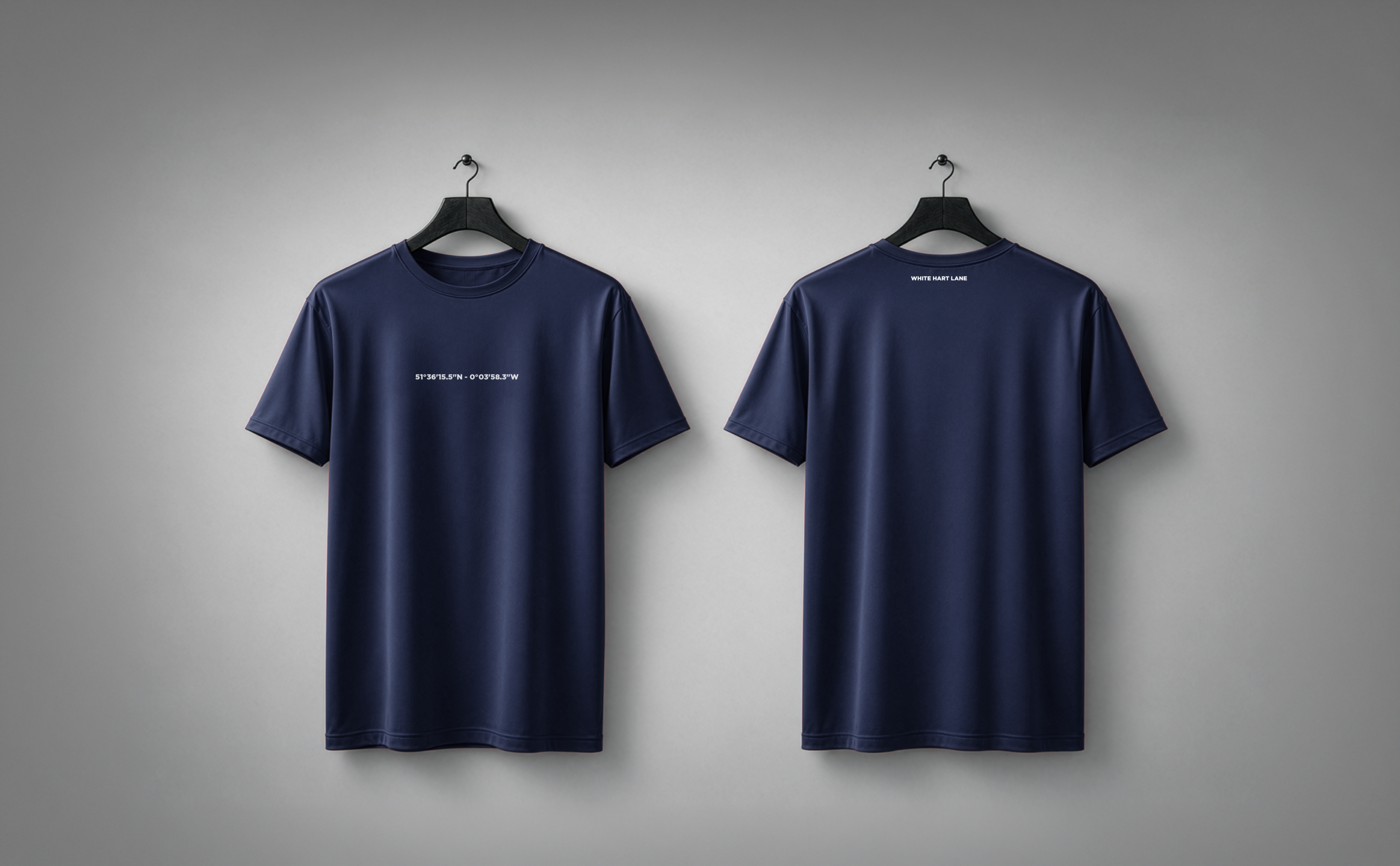 Navy blue STADIA T-shirt shown from the front and back, carrying the coordinates and name of White Hart Lane.